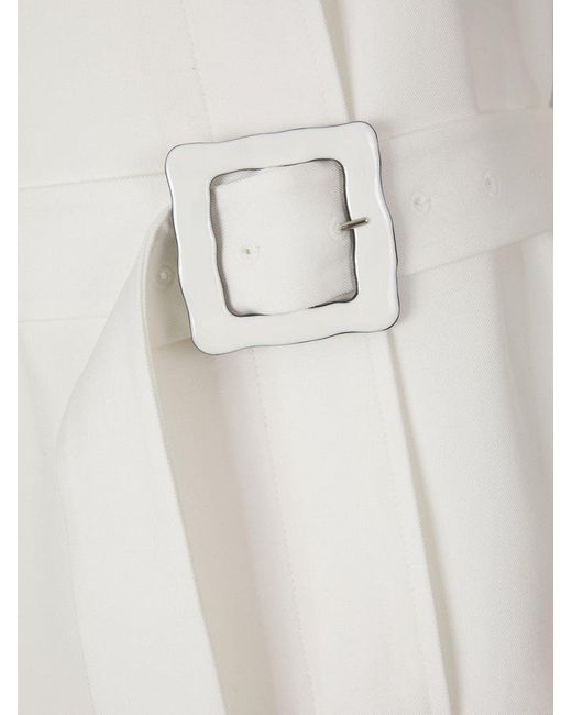 Jil Sander White Belted Long-sleeved Trench Coat