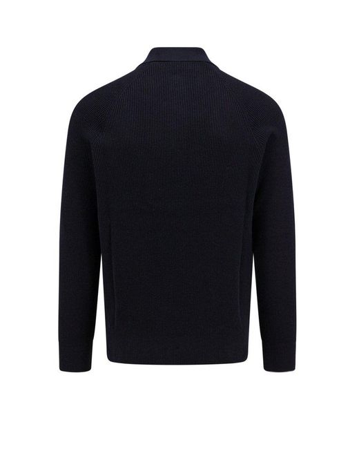 Brunello Cucinelli Blue Long-sleeved Knitted Polo Shirt for men