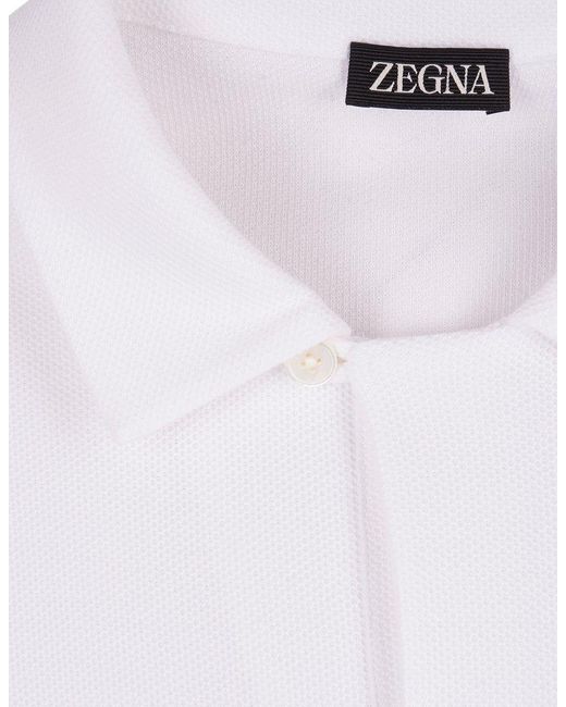Zegna White Honeycomb Cotton Polo Shirt for men