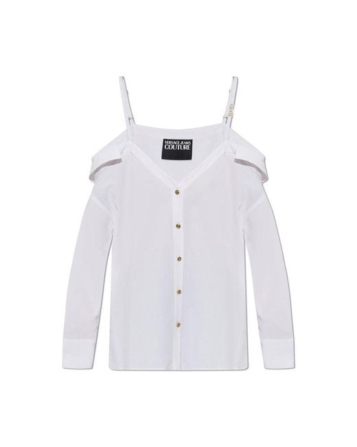Versace Jeans Couture White Off-Shoulder Long-Sleeved Shirt