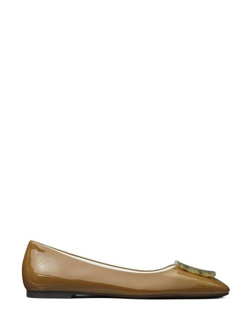 Tory Burch Brown Logo Buckle Flats