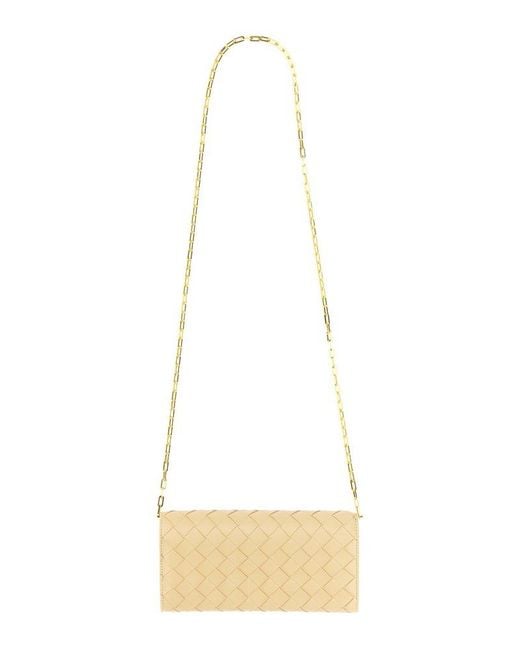 Bottega Veneta White Woven Fold-over Chained Shoulder Bag