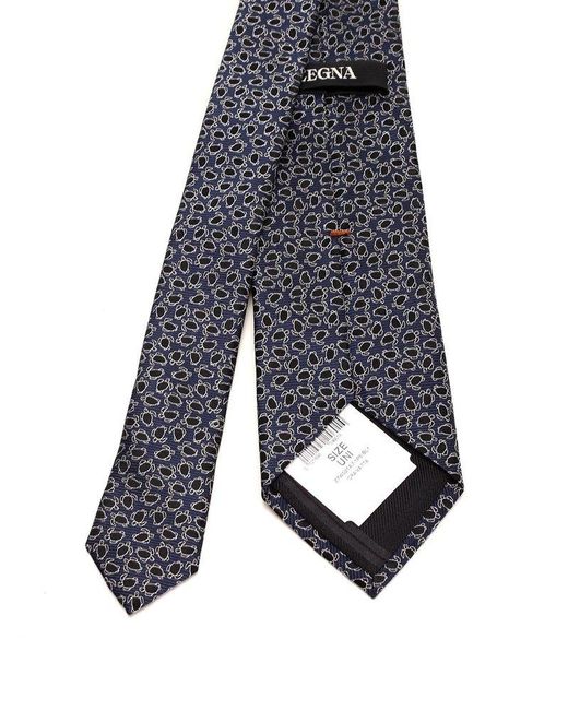 Zegna Blue Silk Tie With Turtles for men