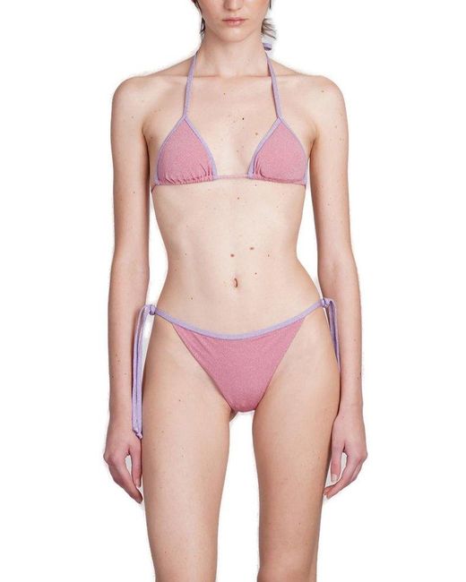 Mc2 Saint Barth Pink Leah Halterneck Lurex Bikini Top