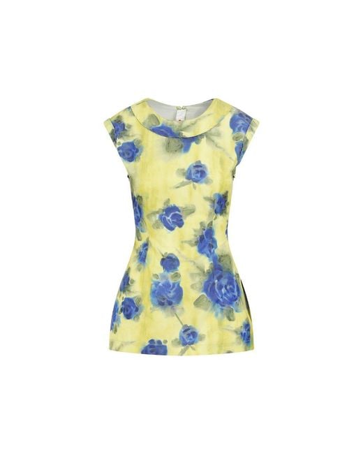 Marni Blue Floral Printed Crewneck Sleeveless Top