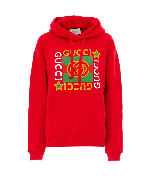 Gucci Red Logo Star Print Hoodie