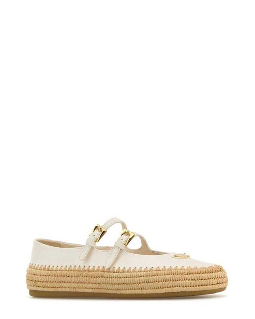 Prada White Triangle-Logo Ballerinas