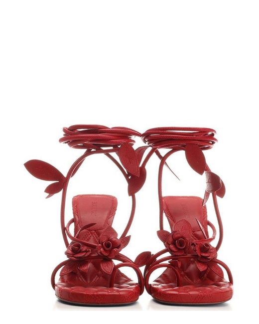 Burberry Red Ivy Flora Strap Detailed Heeled Sandals