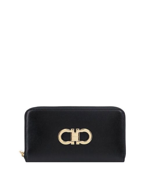 Ferragamo Black Gancini Zipped Wallet