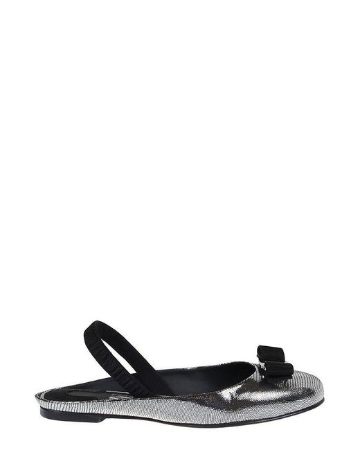 Ferragamo Bow Detailed Slingback Sandals In Black Lyst