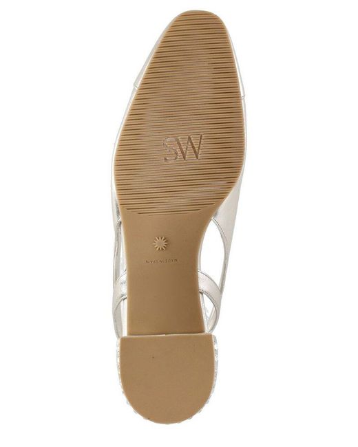 Stuart Weitzman White Embellished Slingback Flat Shoes