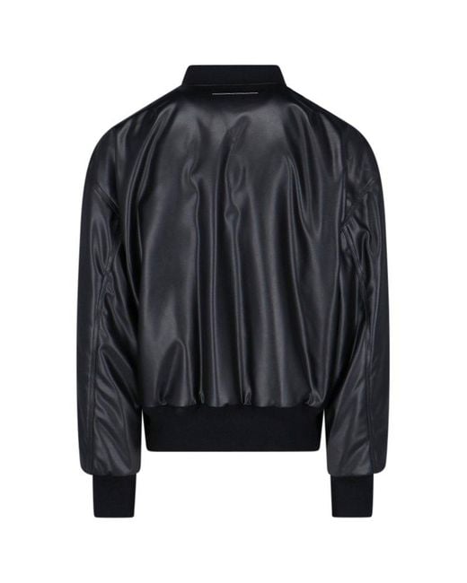 MM6 by Maison Martin Margiela Black Faux Leather Bomber Jacket for men