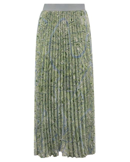Weekend by Maxmara Green Pagano - Pleated Skirt And Map Print