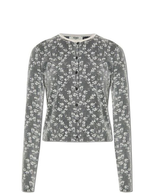 Fendi Gray Cardigan With Floral Motif