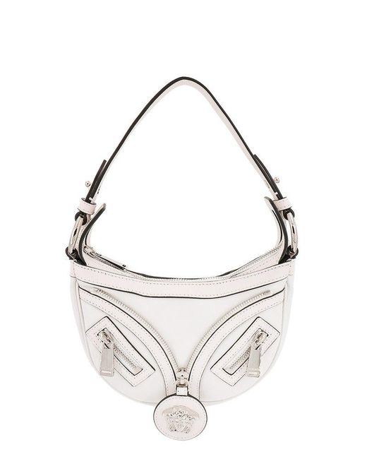 Versace White Repeat Zip-detailed Small Hobo Bag