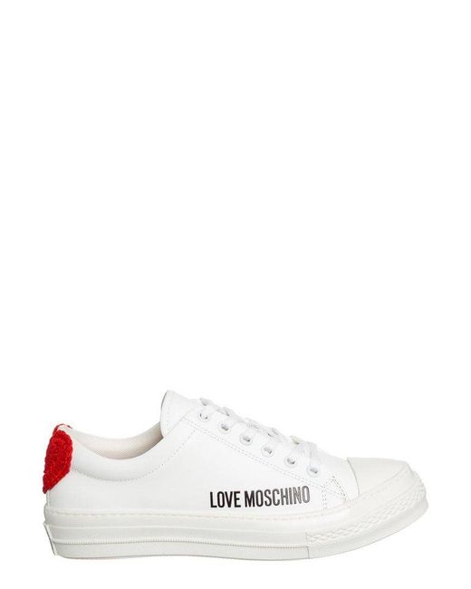 Love Moschino White Logo Printed Lace-up Sneakers