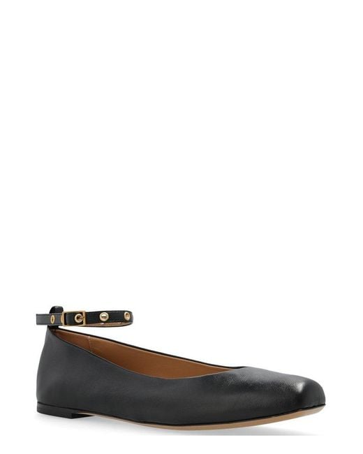 Emporio Armani Black Square Toe Buckle Detailed Ballet Flats