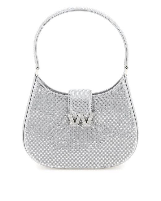 Alexander Wang Satin W Legacy Hobo Bag With Rhinestones in Silver (Gray