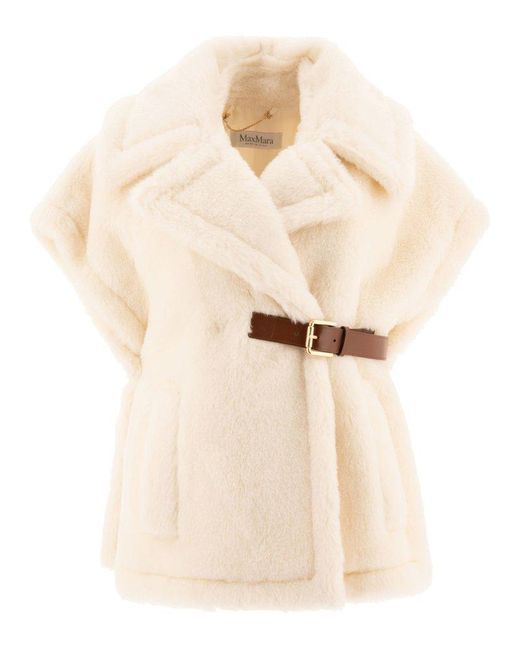 Max Mara Belted Short-Sleeved Cape in Natural | Lyst
