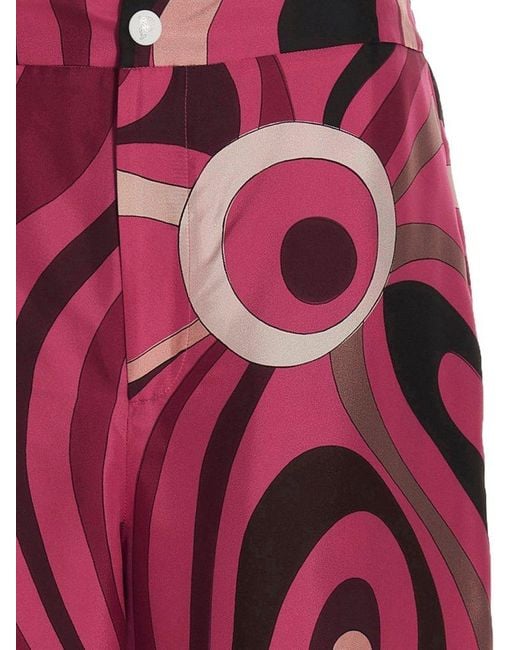 Emilio Pucci Red Marmo-printed High Waist Wide-leg Trousers