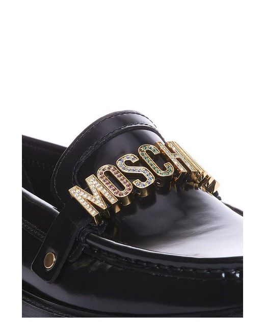 Moschino Black Logo Lettering Slip-on Loafers