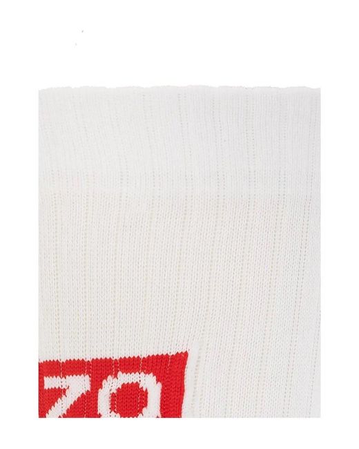 KENZO White Logo Printed Chunky Ribbed Knit Socks for men