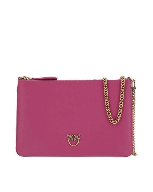 Pinko Purple Leather Zipper Clutch Crossbody Bag