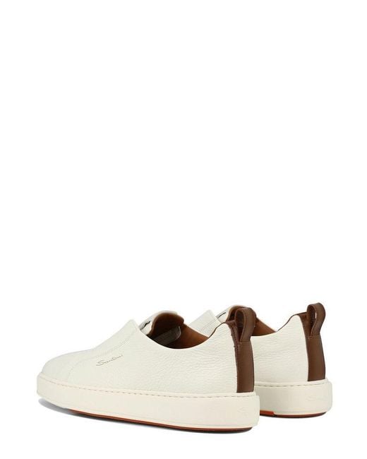 Santoni White Round Toe Slip-On Sneakers for men