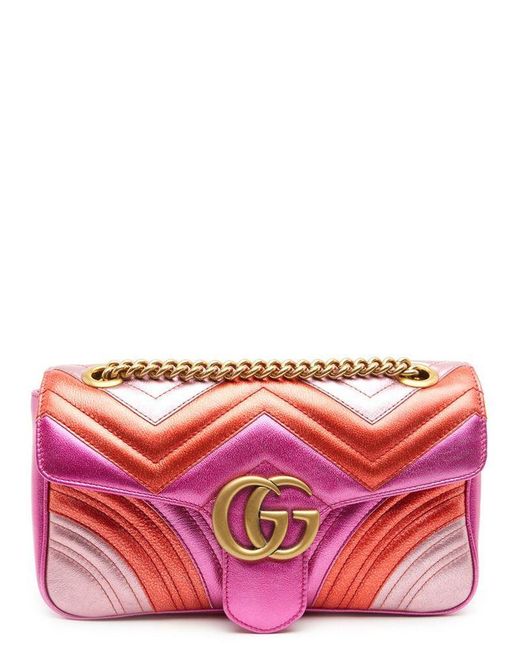 Gucci Pink GG Marmont 2.0 Metallic Matelassé Bag