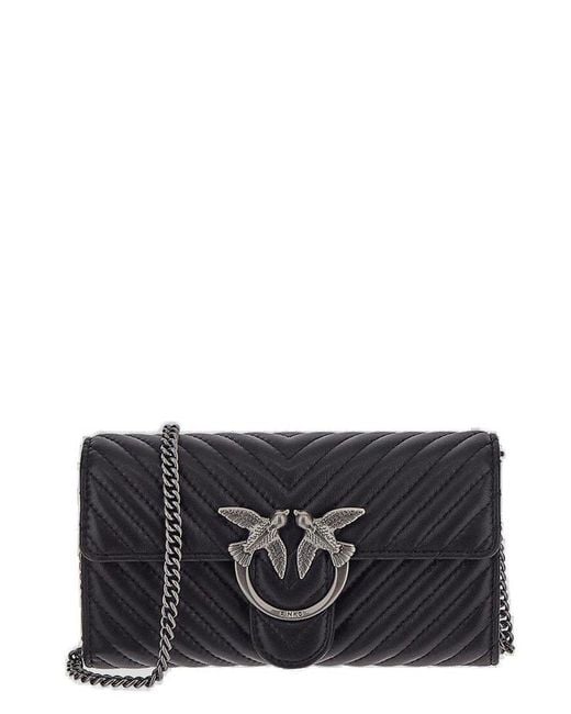 Pinko Gray Logo-plaque Chain-linked Quilted Shoulder Bag