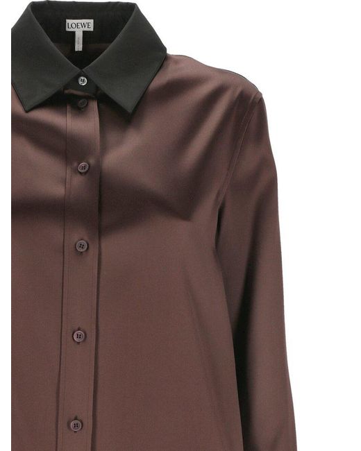 Loewe Brown Silk-blend Long-sleeve Shirt
