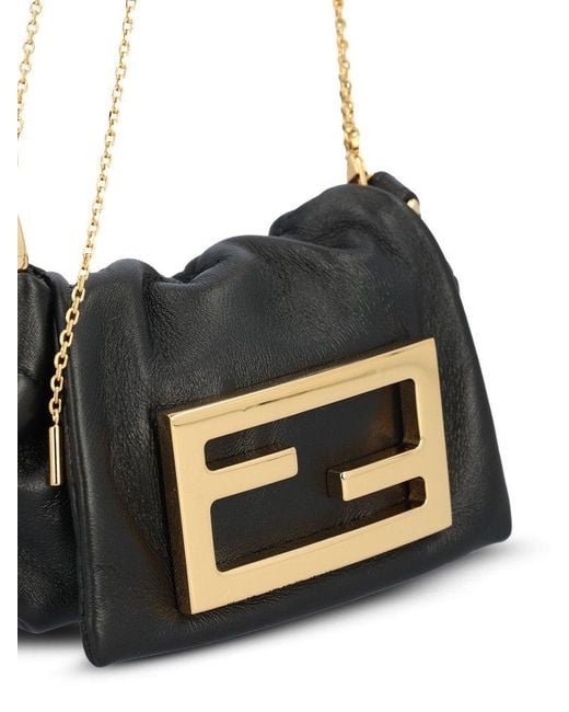 Fendi Ff Plaque Chain-Linked Shoulder Bag in Black | Lyst Fendi Ff Plaque Chain-Linked Shoulder Bag in Black | Lyst