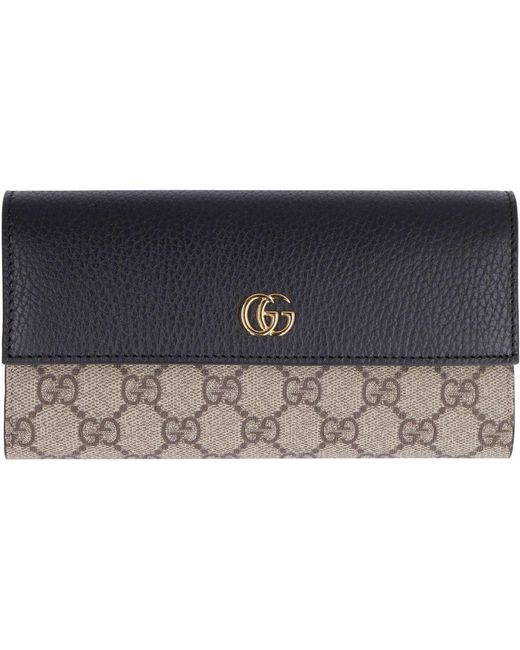 Gucci Black & Beige Small gg Marmont Flap Wallet