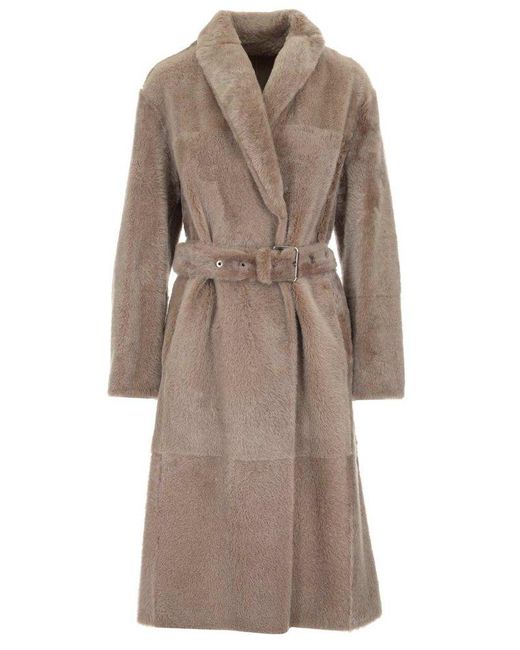 Brunello Cucinelli Natural Reversible Belted Teddy Coat