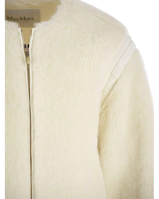 Max Mara Natural Panno - Teddy Fabric Crew-neck Jacket