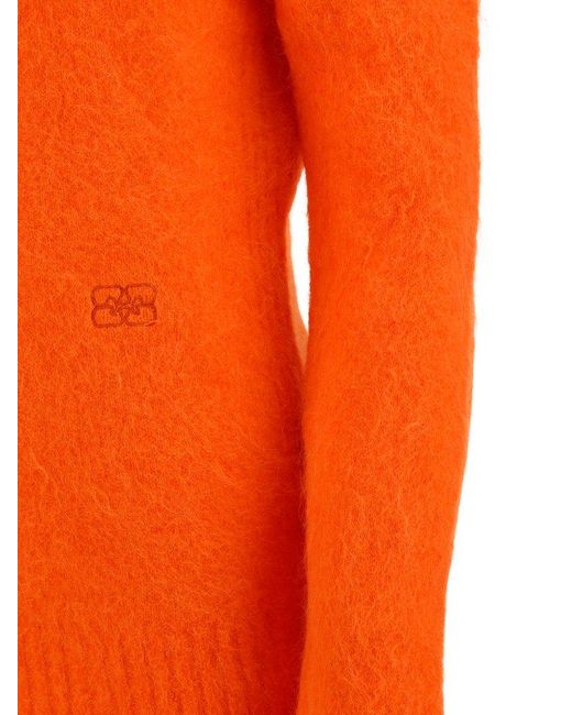 Ganni Orange Crewneck Knitted Jumper