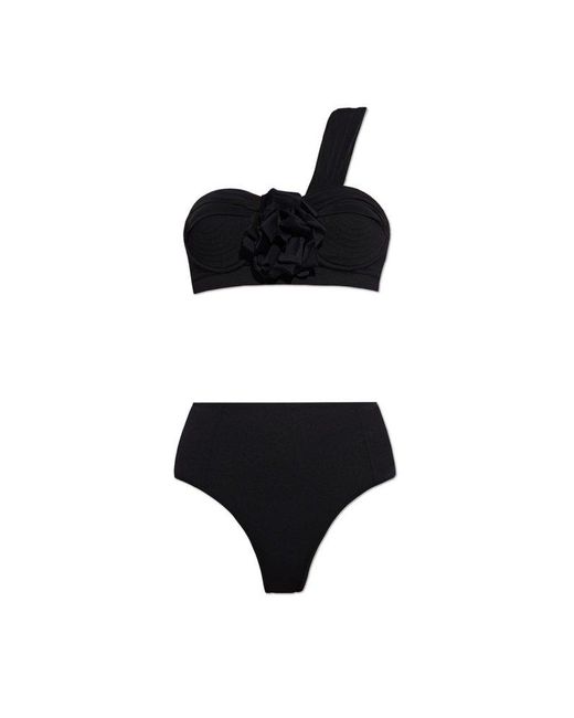 Balmain Black Ruffle Detailed One-shoulder Two-piece Swimsuit