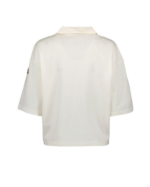 Moncler White Logo Patch Cropped Polo Shirt