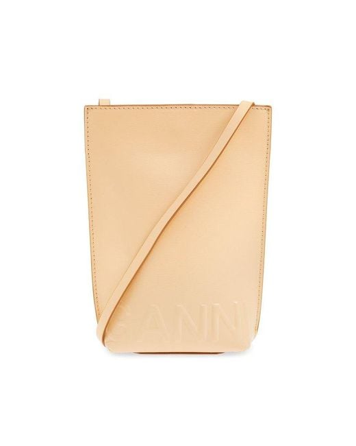 Ganni Natural Shoulder Bag With Logo,