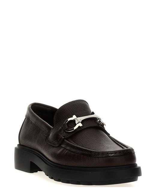 Ferragamo Black Duglas Hook Detailed Loafers for men