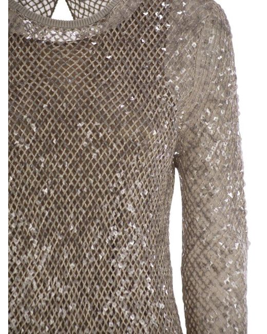 Brunello Cucinelli Natural Dazzling Net Embroidery Knit Dress