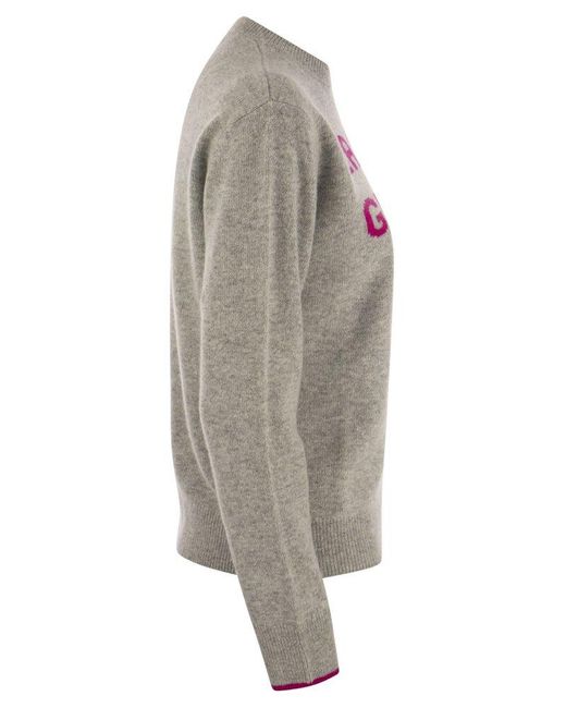 Mc2 Saint Barth Gray Wool And Cashmere Blend Jumper With La Vedo Grigia Embroidery