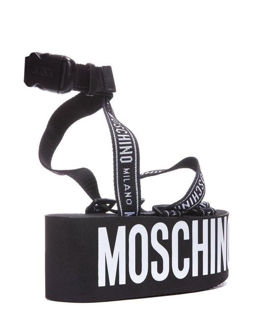 Moschino White Logo Tape Platform Sandals