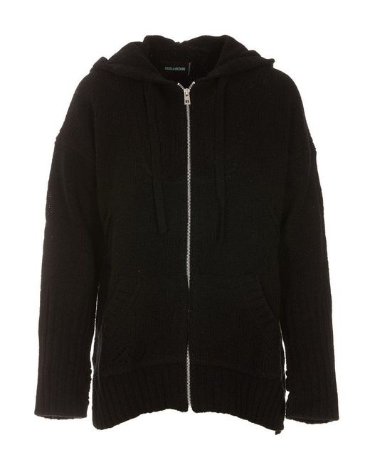 Zadig & Voltaire Black Salma We Amour Zipped Knitted Hoodie