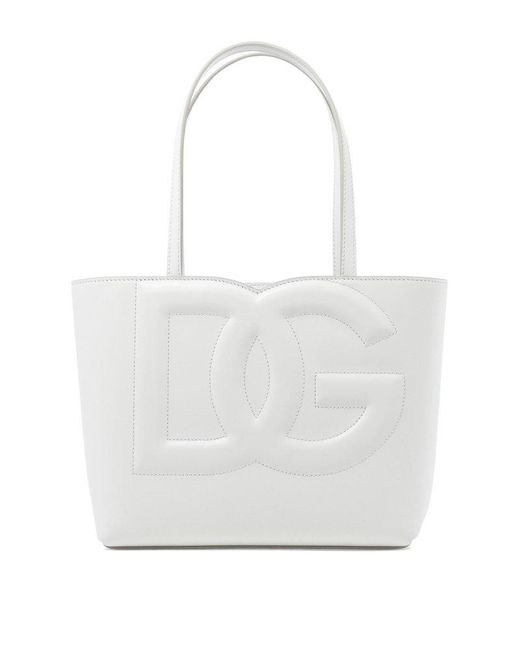 Dolce & Gabbana Dg Logo Embossed Small Tote Bag in White | Lyst