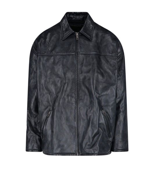 Balenciaga Black Crinkled Leather Jacket for men
