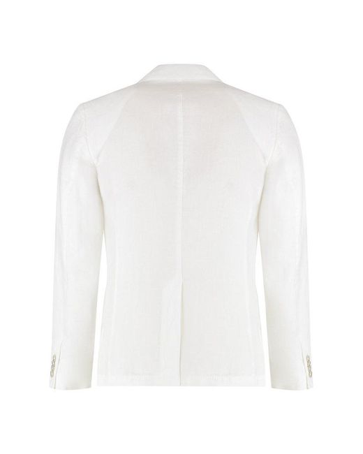 120% Lino White Single Breasted Two Button Blazer for men
