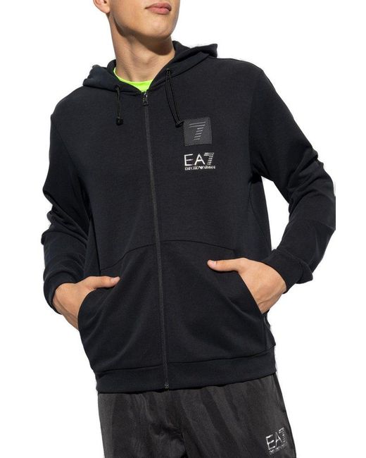 EA7 Blue Zip-up Drawstring Hooded Jacket for men