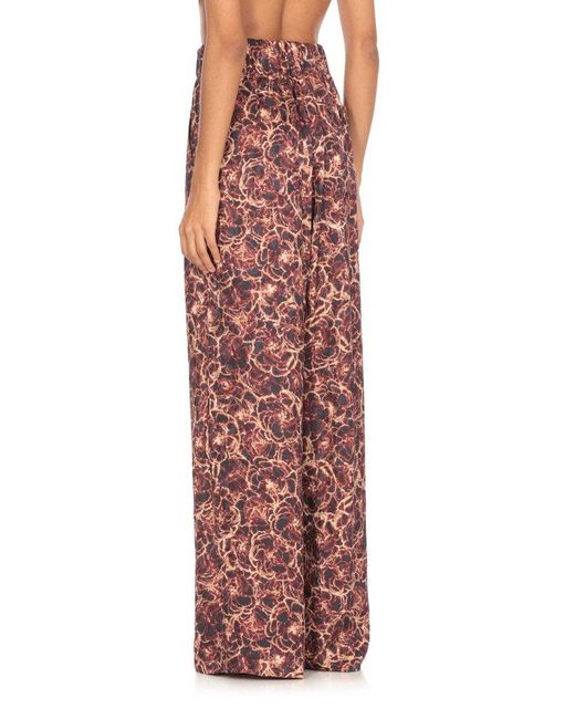 Dries Van Noten Purple Wide-Leg Viscose Pants With Floral Pattern