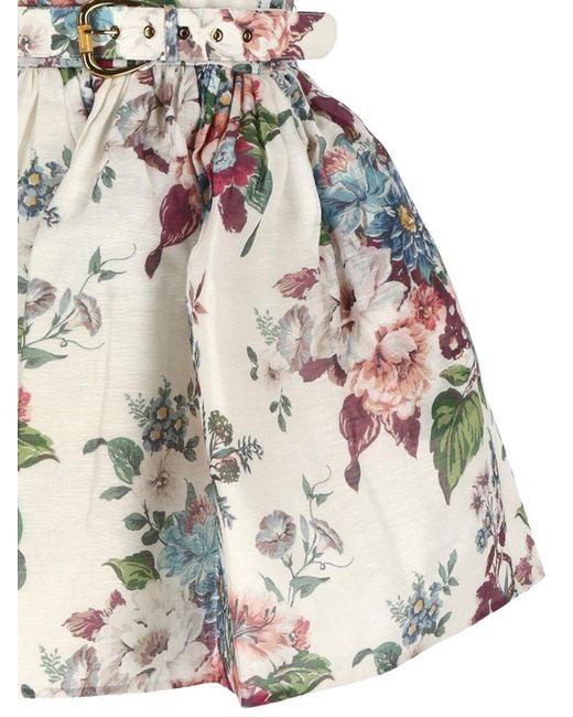 Zimmermann White Matchmaker Floral Printed Belted Mini Dress